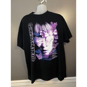 Coldwaves Shirt Mens 2XL Black Graphic Butterflies Purple Gildan Heavy Cotton